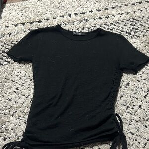 Trendy Black Ruched Short Sleeve Tee
